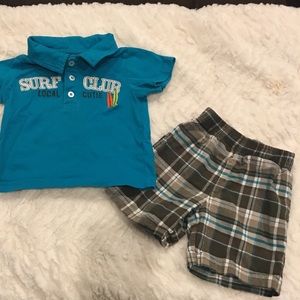 Carter’s plaid shorts and polo shirt